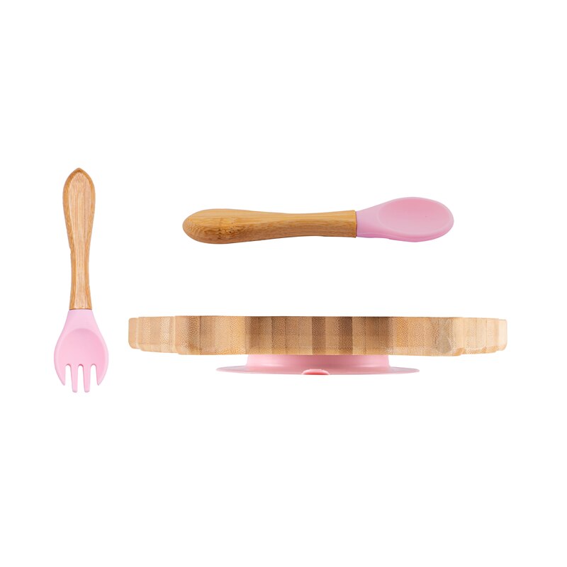 Suction Back Wooden Baby Plate with Spoon and Fork